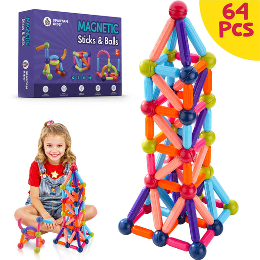 Spartan Kids Magnetic Building Sticks Blocks 64 pcs – Educational Toys for Toddlers