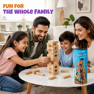Stack-It-Up Wooden Blocks Game for Kids & Adults, 54 Piece Tumbling Tower, Indoor Family Board Game, Balancing & Building Blocks, Brain Games for Age 6+ Years