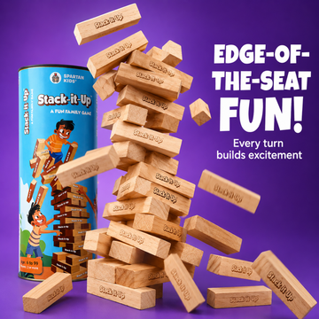 Stack-It-Up Wooden Blocks Game for Kids & Adults, 54 Piece Tumbling Tower, Indoor Family Board Game, Balancing & Building Blocks, Brain Games for Age 6+ Years