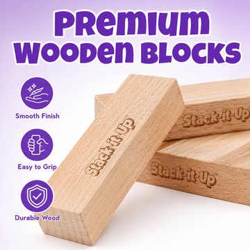 Stack-It-Up Wooden Blocks Game for Kids & Adults, 54 Piece Tumbling Tower, Indoor Family Board Game, Balancing & Building Blocks, Brain Games for Age 6+ Years