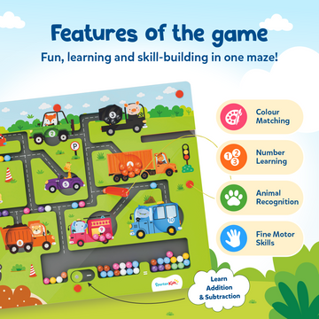 Animals & Vehicles Magnetic Maze | Magnetic Pen Bead Maze with Animals, Vehicles & Math Challenges | Builds Fine Motor Skills & Early Learning | No-Mess Activity Toy
