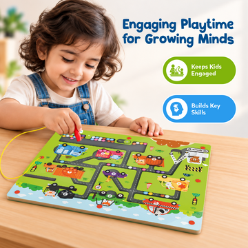 Animals & Vehicles Magnetic Maze | Magnetic Pen Bead Maze with Animals, Vehicles & Math Challenges | Builds Fine Motor Skills & Early Learning | No-Mess Activity Toy