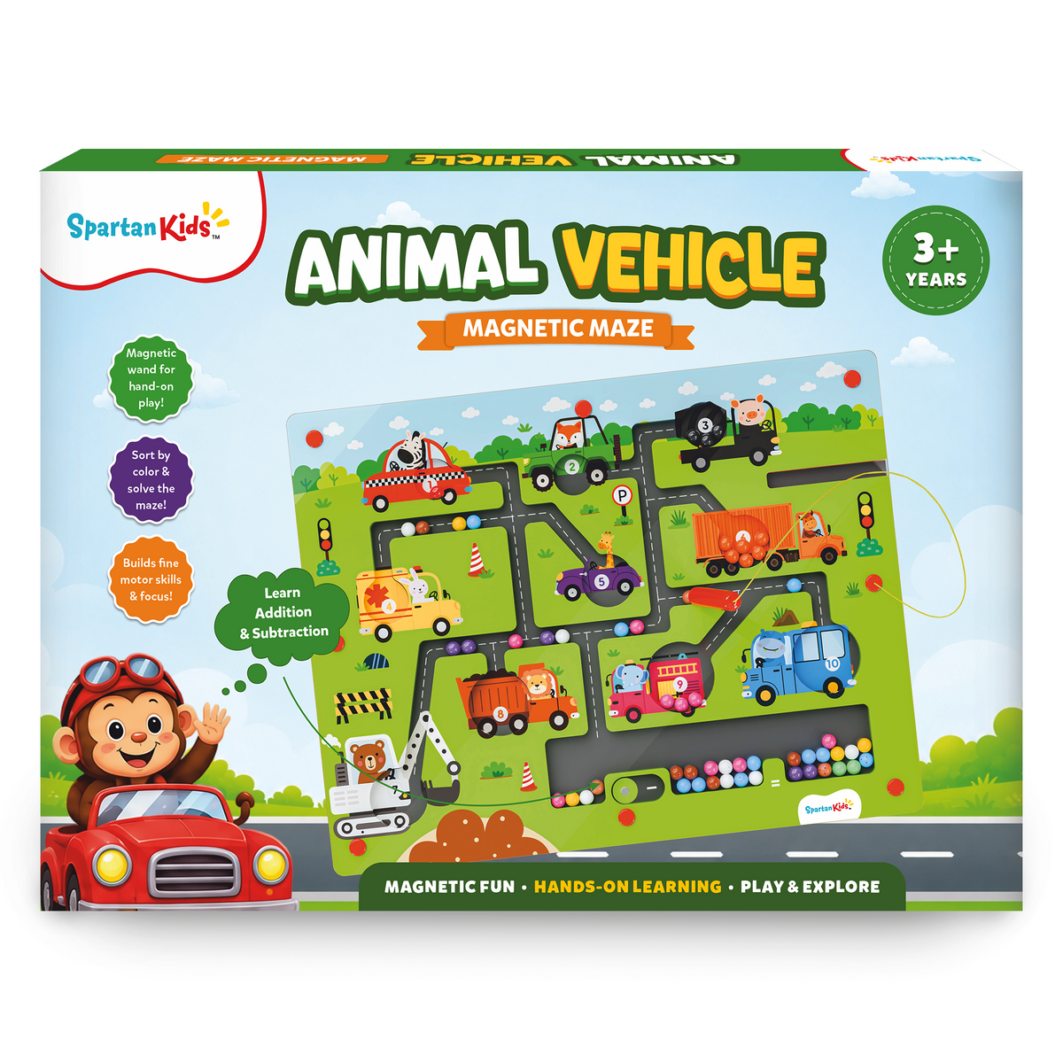 Animals & Vehicles Magnetic Maze | Magnetic Pen Bead Maze with Animals, Vehicles & Math Challenges | Builds Fine Motor Skills & Early Learning | No-Mess Activity Toy