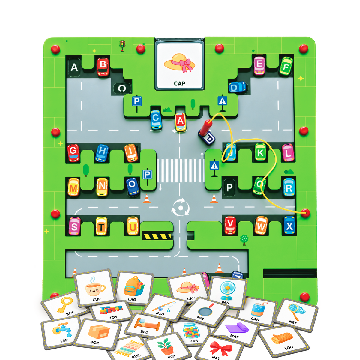 Spell & Park Magnetic Maze Board Game for Kids 3+ Years | Educational Spelling & Parking Puzzle Toy | Logic and Problem-Solving Game