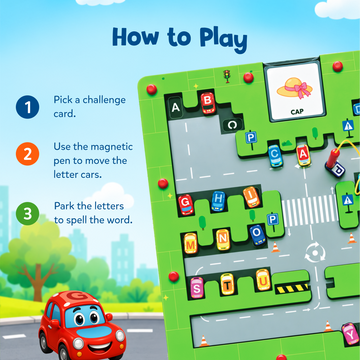 Spell & Park Magnetic Maze Board Game for Kids 3+ Years | Educational Spelling & Parking Puzzle Toy | Logic and Problem-Solving Game