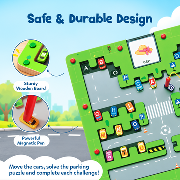 Spell & Park Magnetic Maze Board Game for Kids 3+ Years | Educational Spelling & Parking Puzzle Toy | Logic and Problem-Solving Game