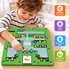 Spell & Park Magnetic Maze Board Game for Kids 3+ Years | Educational Spelling & Parking Puzzle Toy | Logic and Problem-Solving Game