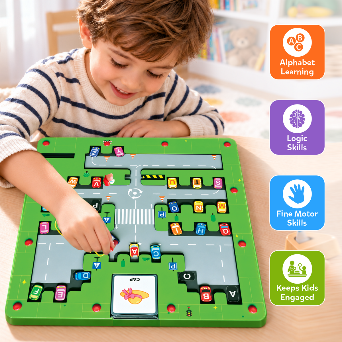 Spell & Park Magnetic Maze Board Game for Kids 3+ Years | Educational Spelling & Parking Puzzle Toy | Logic and Problem-Solving Game