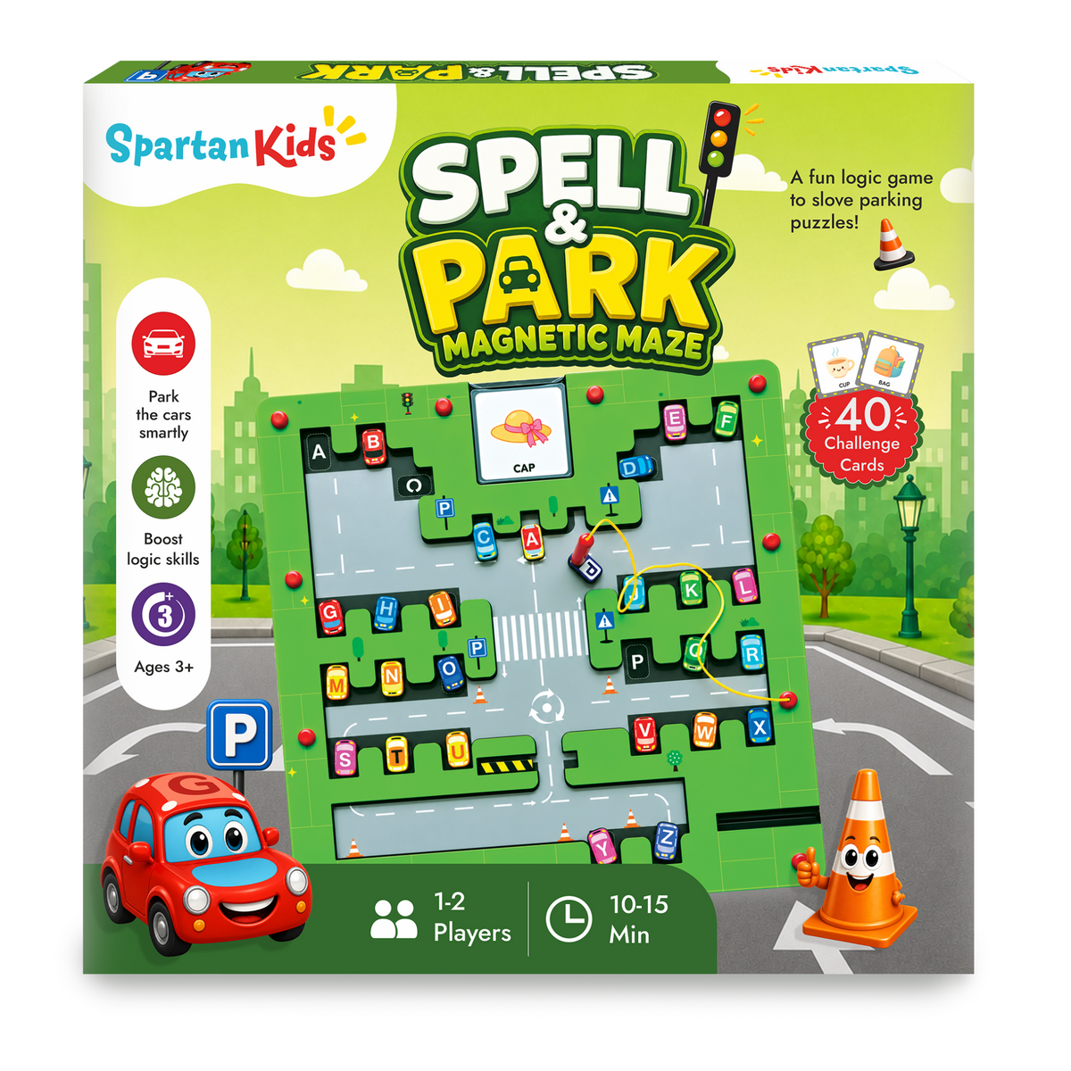 Spell & Park Magnetic Maze Board Game for Kids 3+ Years | Educational Spelling & Parking Puzzle Toy | Logic and Problem-Solving Game