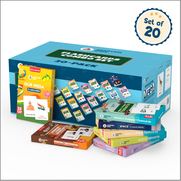 Flashcards Combo Set 20-Pack | 540 Educational Flashcards for Kids Ages 2–6 | Alphabets, Animals, Vegetables, Professions & More | 27 Cards per Box | Spartan Kids