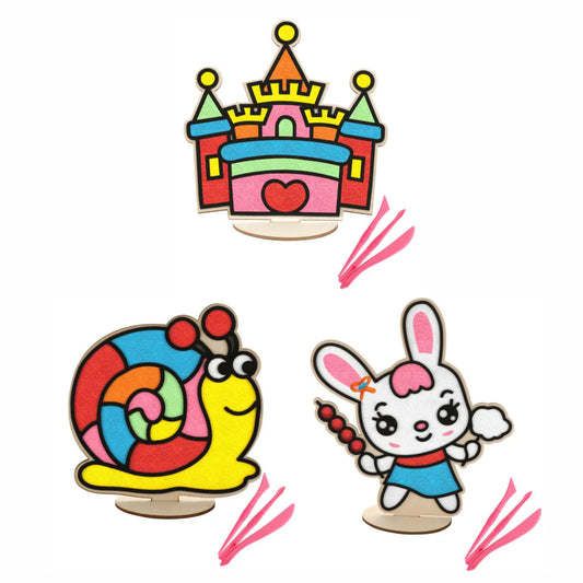 DIY Foam Clay Art Kit: Wooden Castle, Snail, Rabbit Board with Stand (Set of 3)