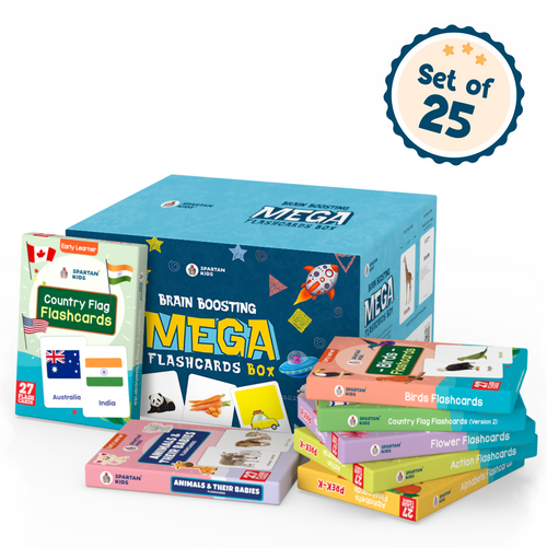Brain Boosting Mega Flashcards Box — 25-Pack | 675 Educational Flashcards for Kids Ages 2–8 | Spartan Kids